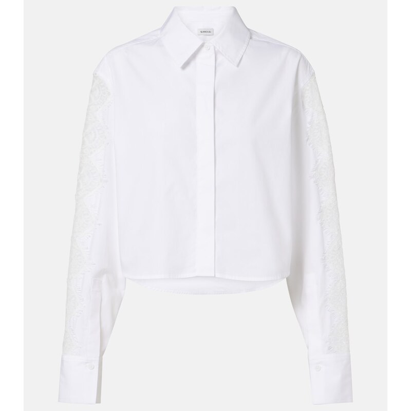 Simkhai Lace-trimmed cotton poplin shirt
