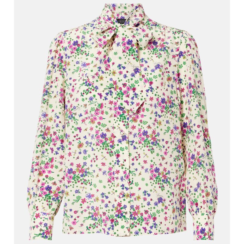 Gucci Floral tie-neck silk shirt