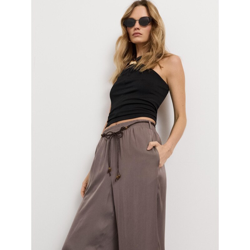 Sinsay - Kalhoty wide leg s ozdobným vázáním v pase - hnědá 115739828