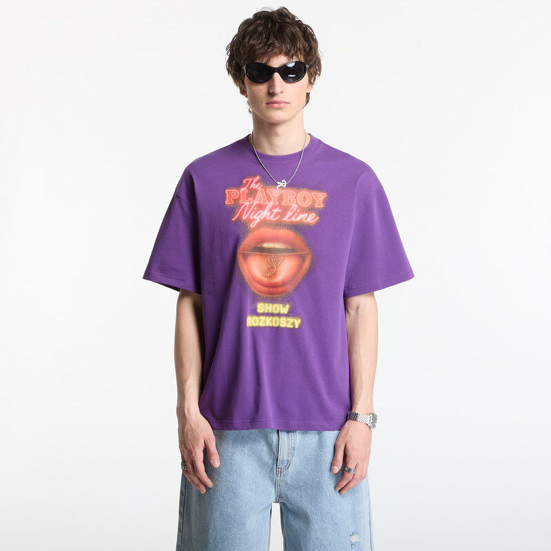 Tričko Playboy x FTSHP T-Shirt Night Line UNISEX Purple XL