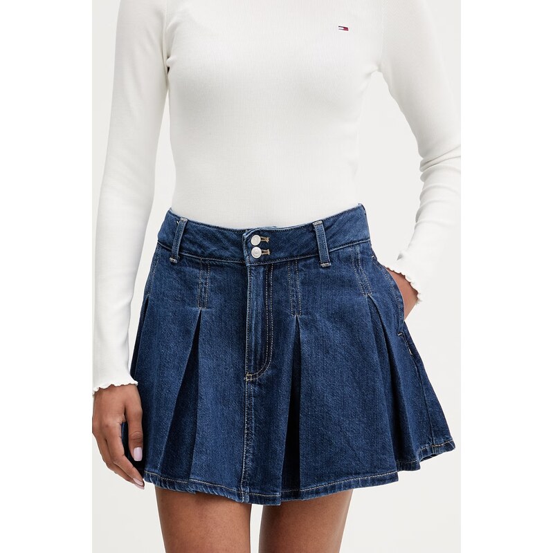 Tommy Jeans plisovaná sukně džínová 115739364