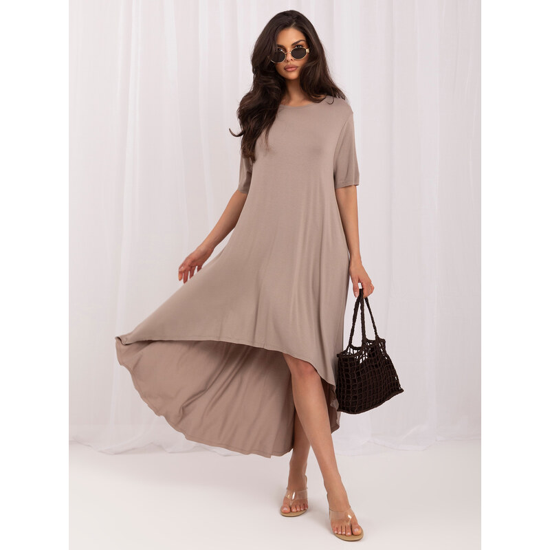 BASIC Dámské béžové asymetrické šaty -dark beige Béžová