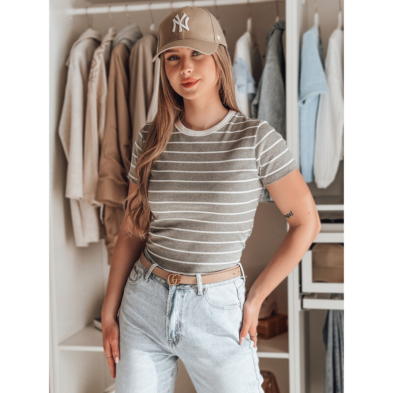 LINESS šedé pruhované dámské základní tričko FashionStreet RY2821 115740019