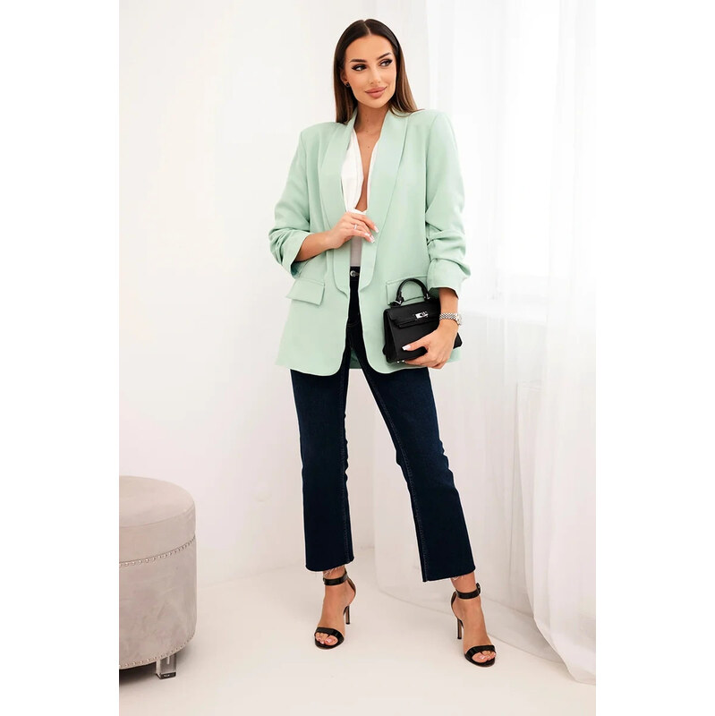 K-Fashion Bunda s klopou elegantní světlá máta