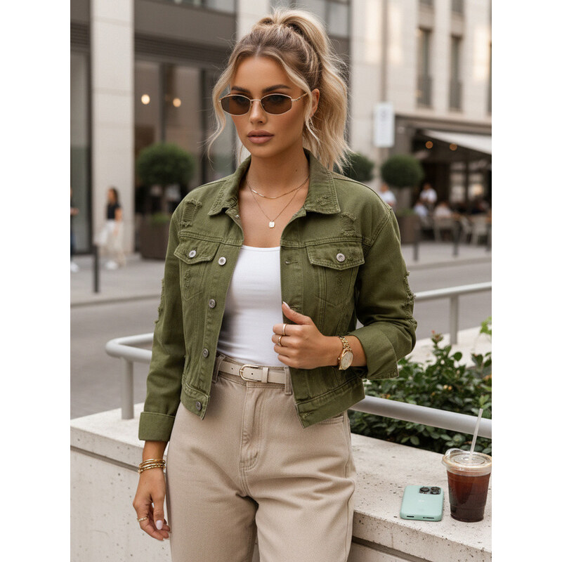 Dámská džínová bunda sepraná LANDIA zelená FashionStreet TY5685 115740137