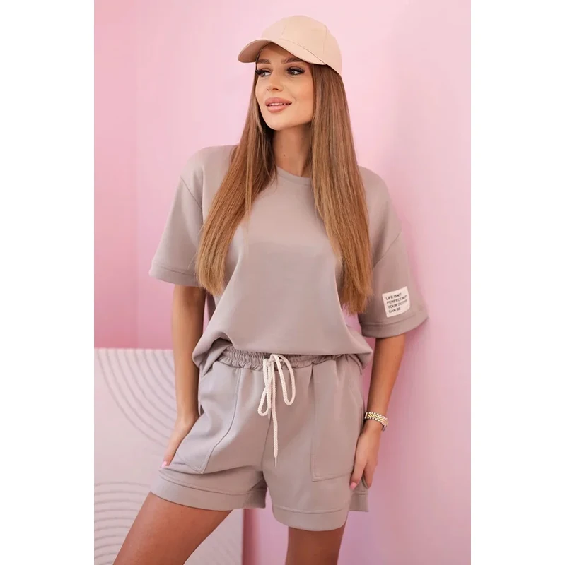 K-Fashion Dámská máslová souprava s šortkami s vysokým pasem tmavě 115740169