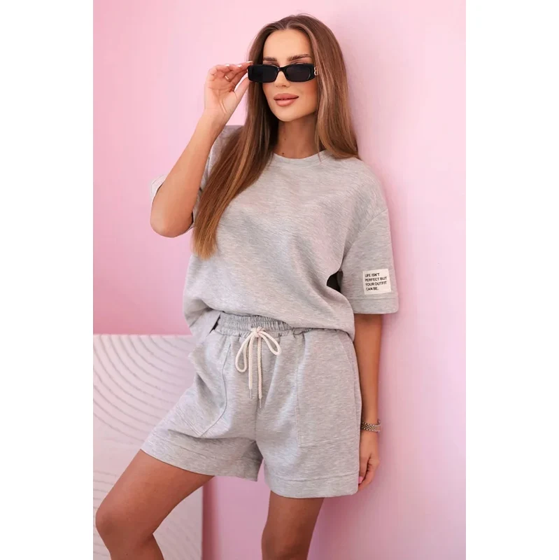 K-Fashion Dámská máslová souprava s šortkami s vysokým pasem šedý 115740172