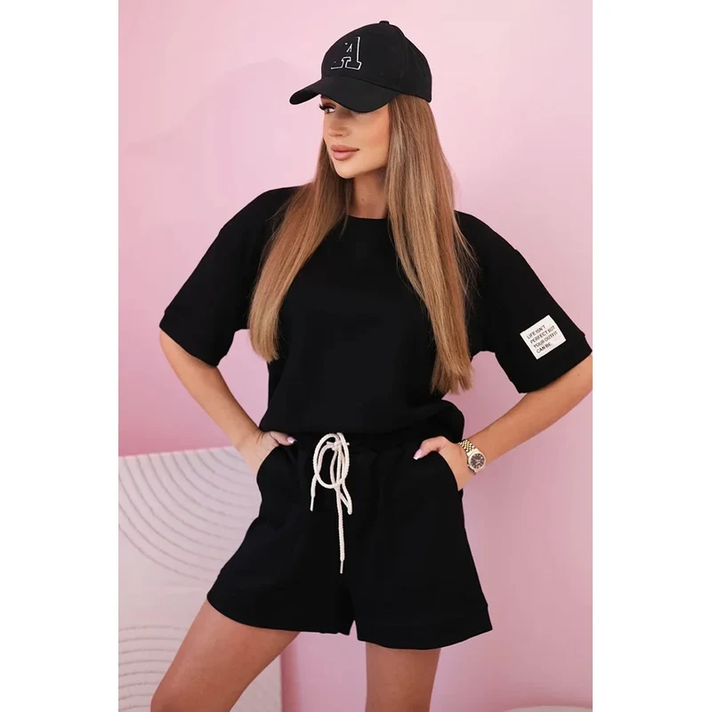 K-Fashion Dámská máslová souprava s šortkami s vysokým pasem černý 115740167