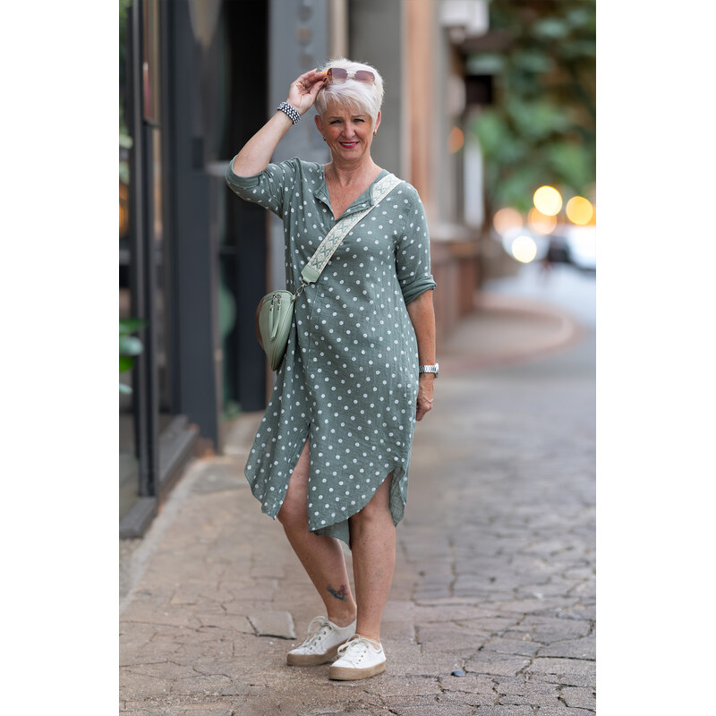 Italy fashion Puntíkaté šaty PALOMA Barva: Khaki, Velikost: UNI: L-2XL 115740210