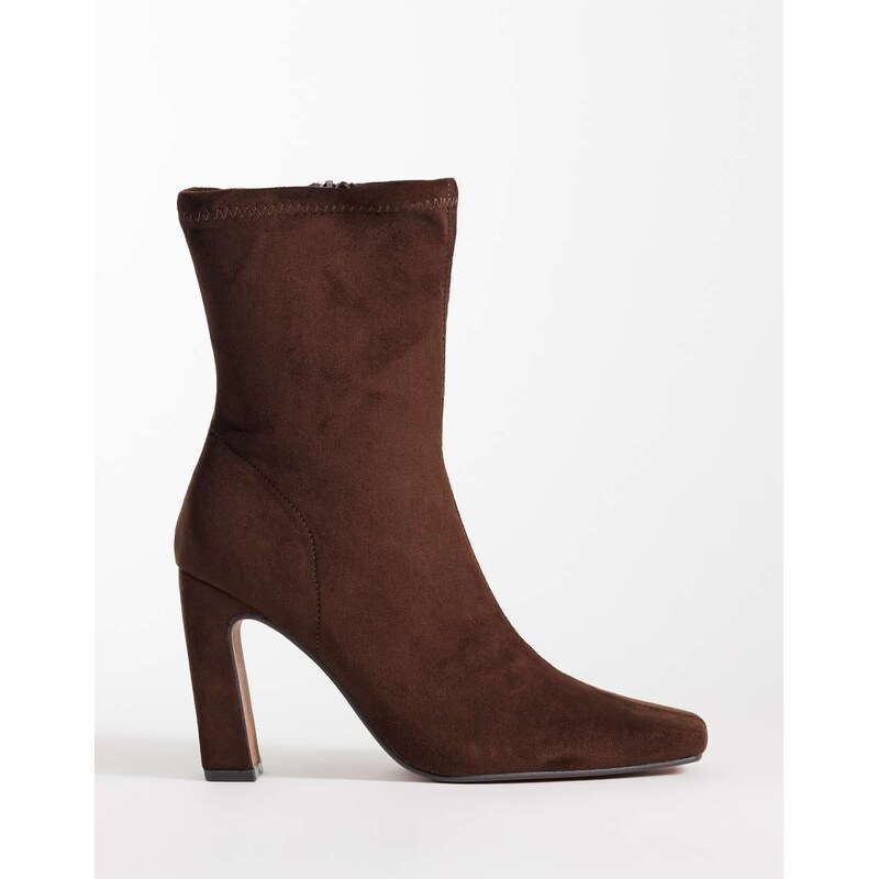 River Island heeled stretch boot in dark brown 115740651