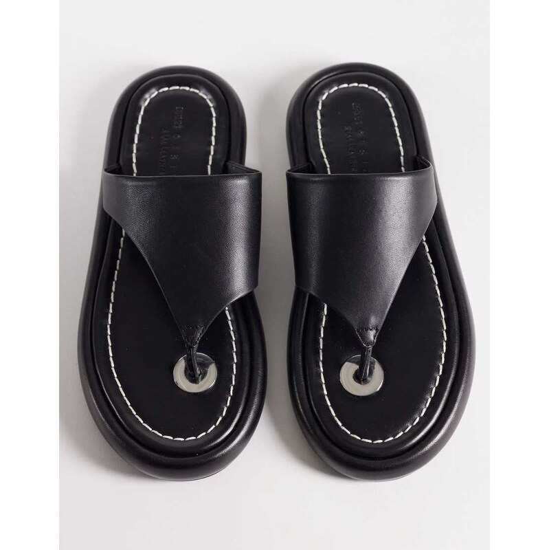 ASOS DESIGN Fate premium flat sandal with toe post in black leather 115740655
