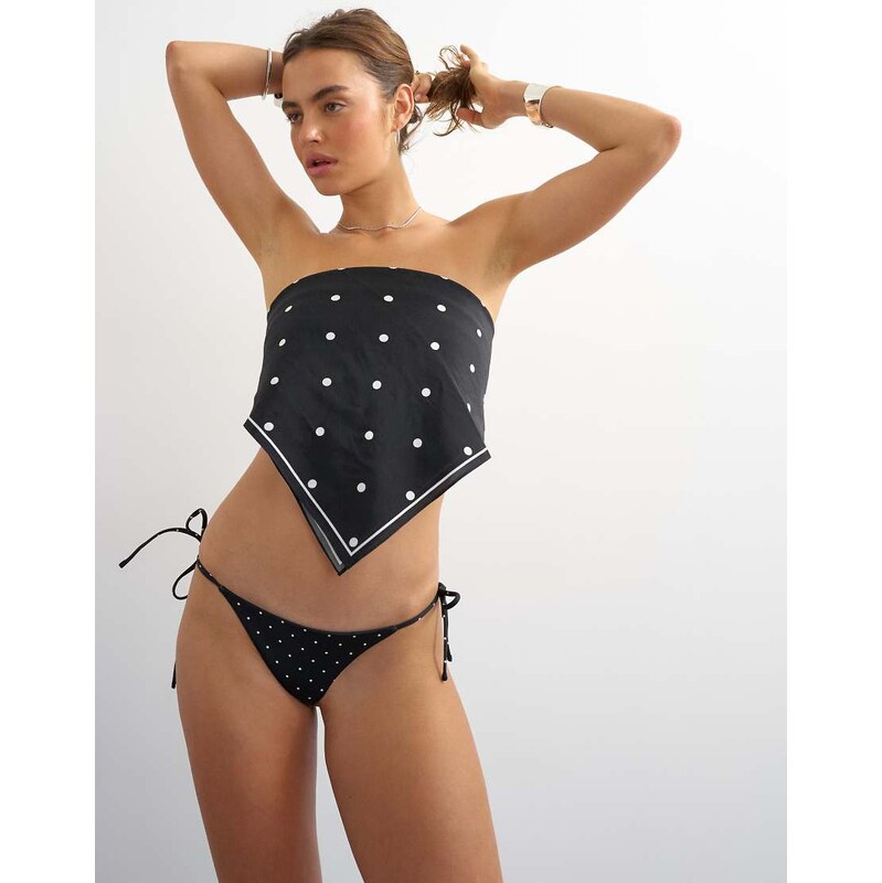 Topshop Sadie thong bikini bottom in black polka dot