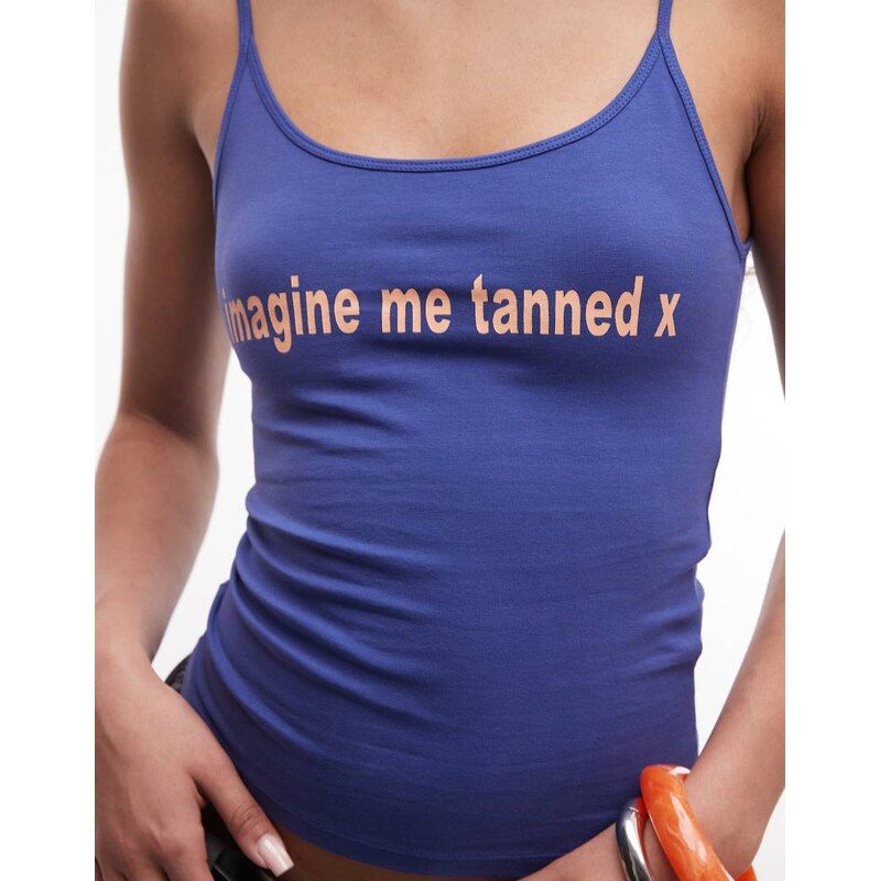 Susmies strappy image me tanned graphic vest top in blue-Multi