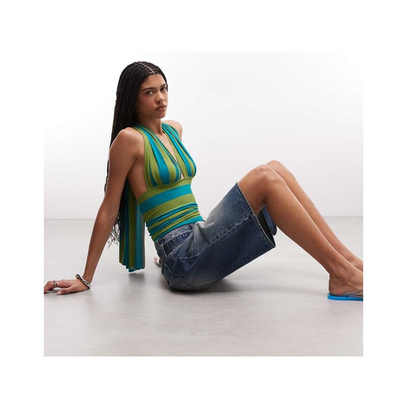 Susmies isabela halterneck top in green blue sripe-Multi 115740718