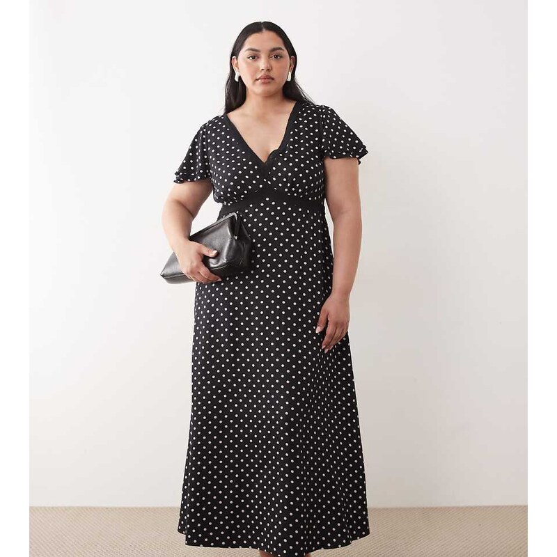 Nobodys Child Plus v-neck lace trim open back midi dress in black 115740728