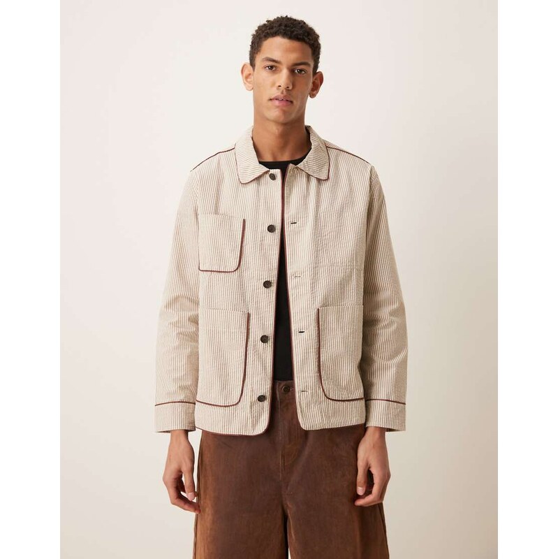 Pompeii UK Pompeii striped structured button up chore jacket in