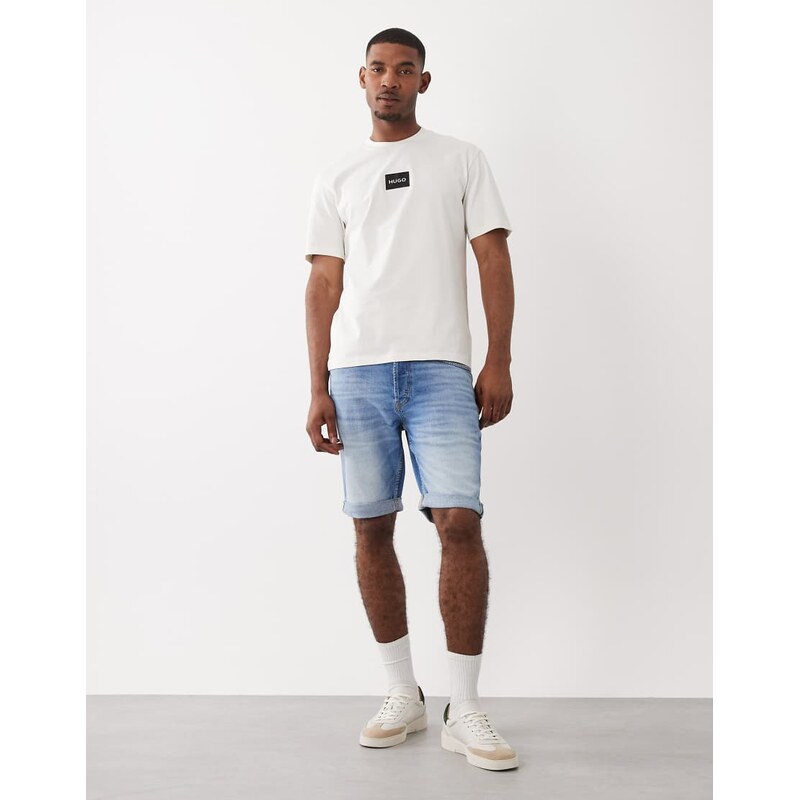 HUGO Red tapered denim shorts in light blue