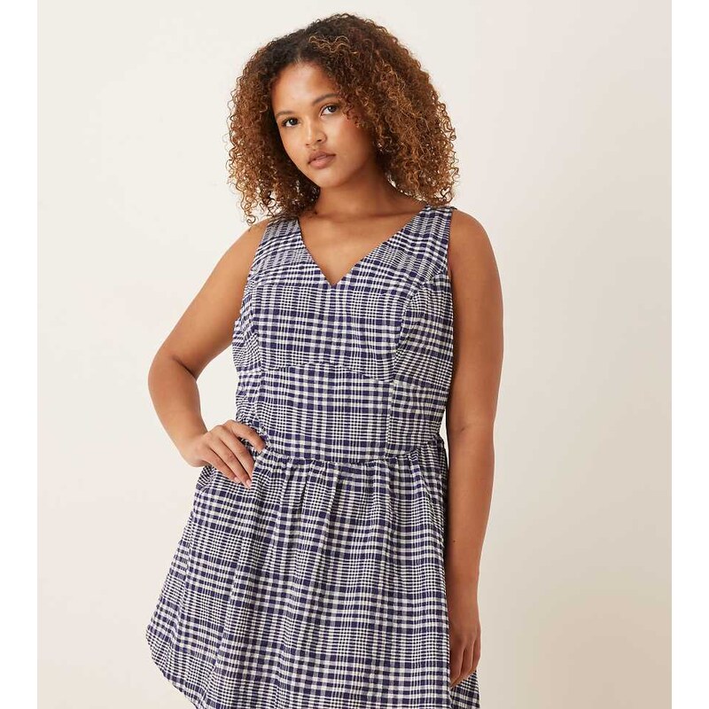 ASOS Curve ASOS DESIGN Curve waisted v neck mini sundress with seaming 115740698