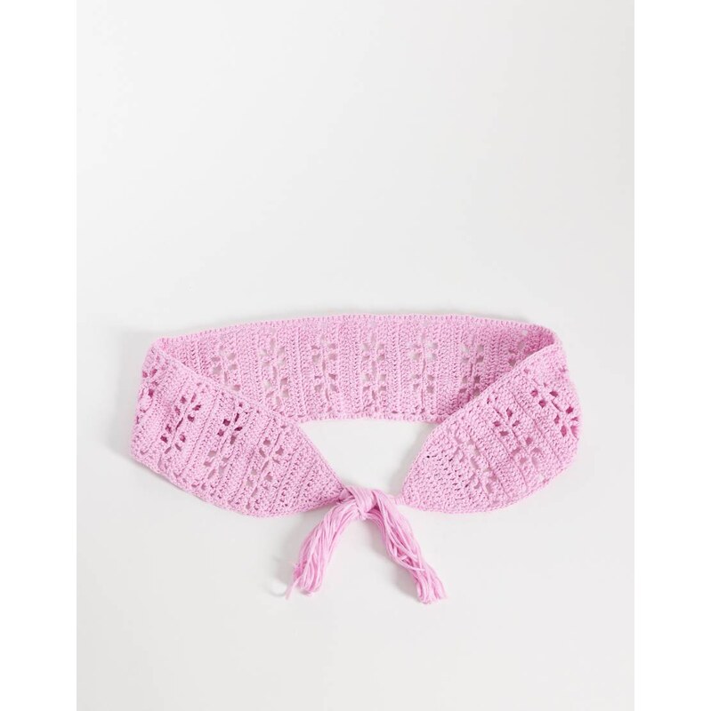 Kiwi & Co handknit crochet tie front belt in pink 115740775
