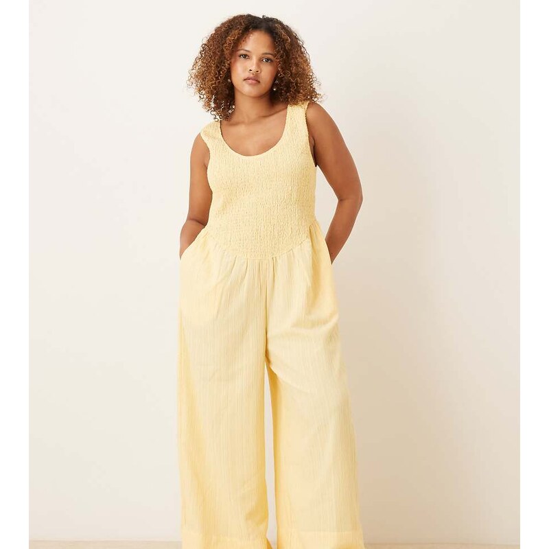 ASOS Curve ASOS DESIGN Curve scoop neck crinkle jumpsuit in buttermilk 115740711