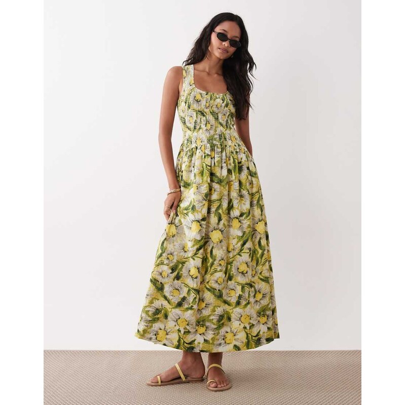 ASOS DESIGN crinkle scoop neck maxi sundress with shirred waist