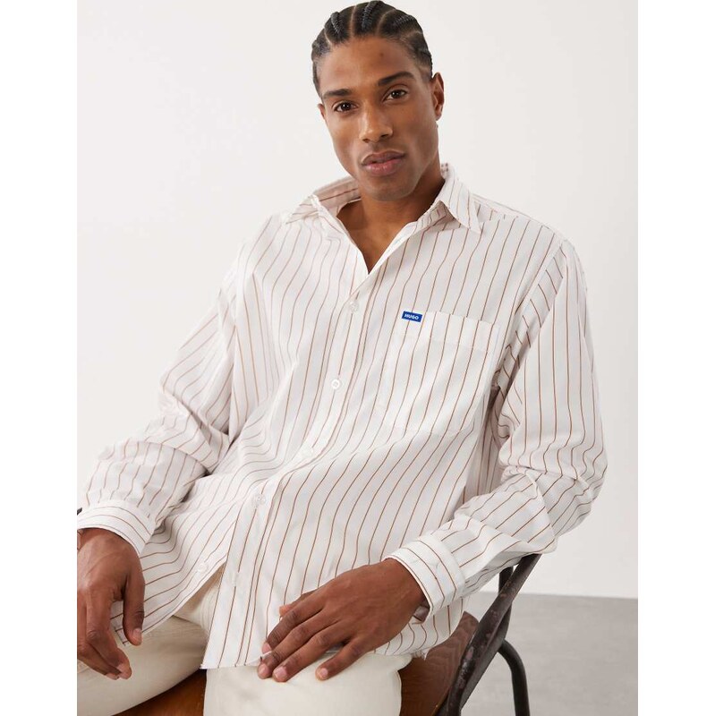 Hugo Blue oversized long sleeve shirt in light orange