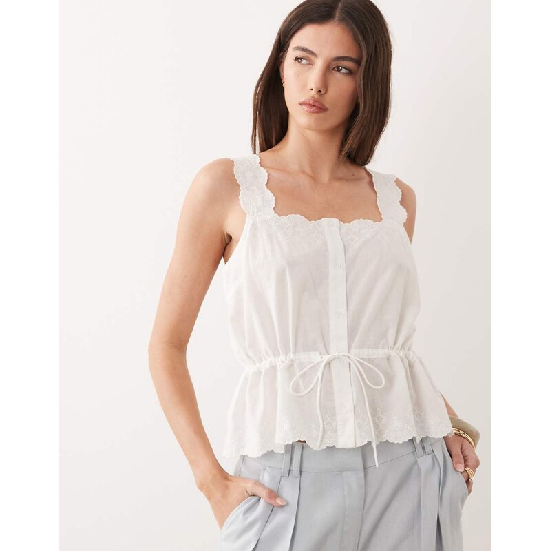 Nobodys Child Elena cotton square neck broderie detail tie waist