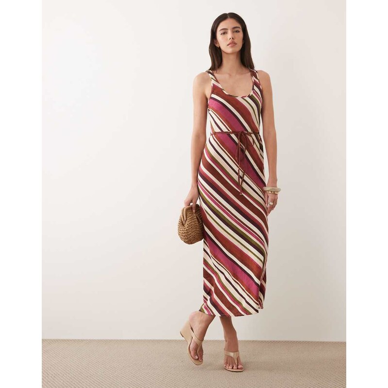Nobodys Child linen blend scoop neck sleeveless tie waist midi dress 115740735