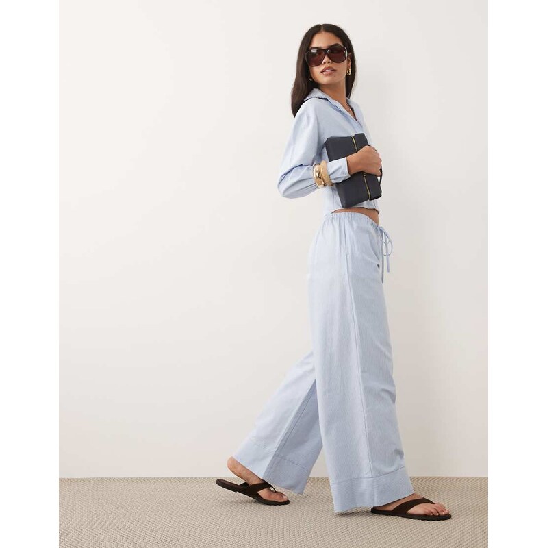 Missyempire cotton rich tie waist wide leg trousers co-ord in blue 115740891