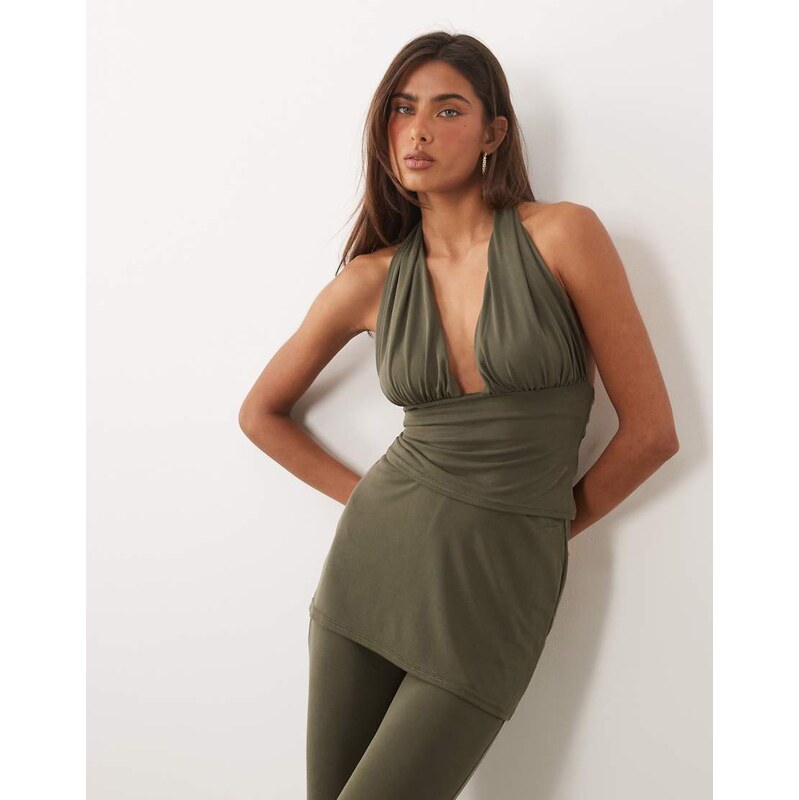 Missyempire double sculpted slinky plunge halterneck top co-ord