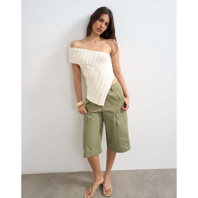 Topshop knitted one shoulder asymmetric top in ivory-White 115740762