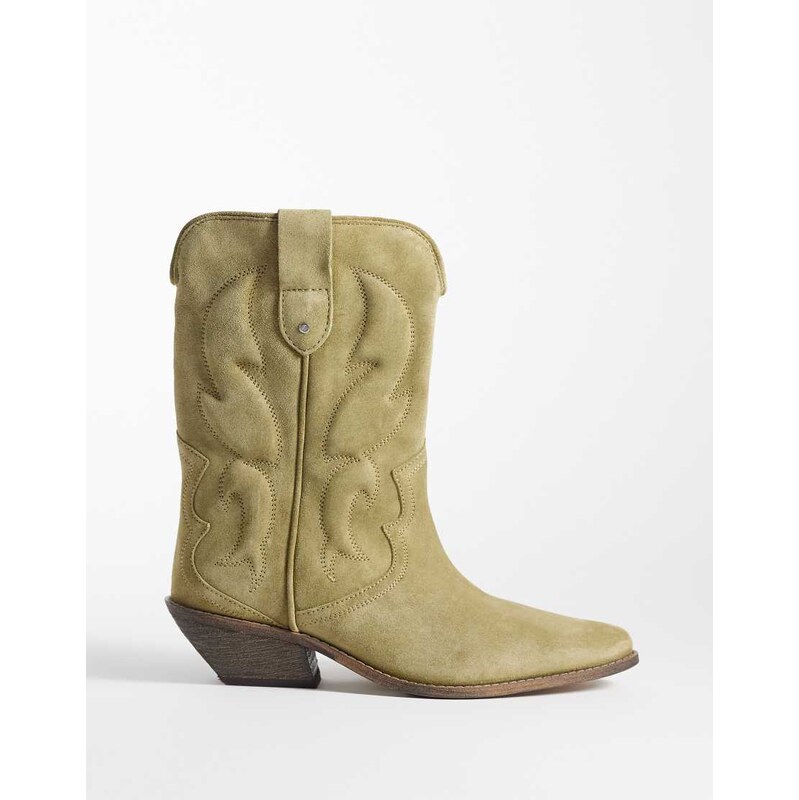 Bronx Chel-sey western ankle boots in olive stone washed suede