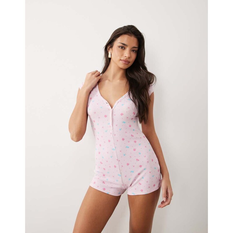 Boux Avenue floral rib romper in pink 115740787