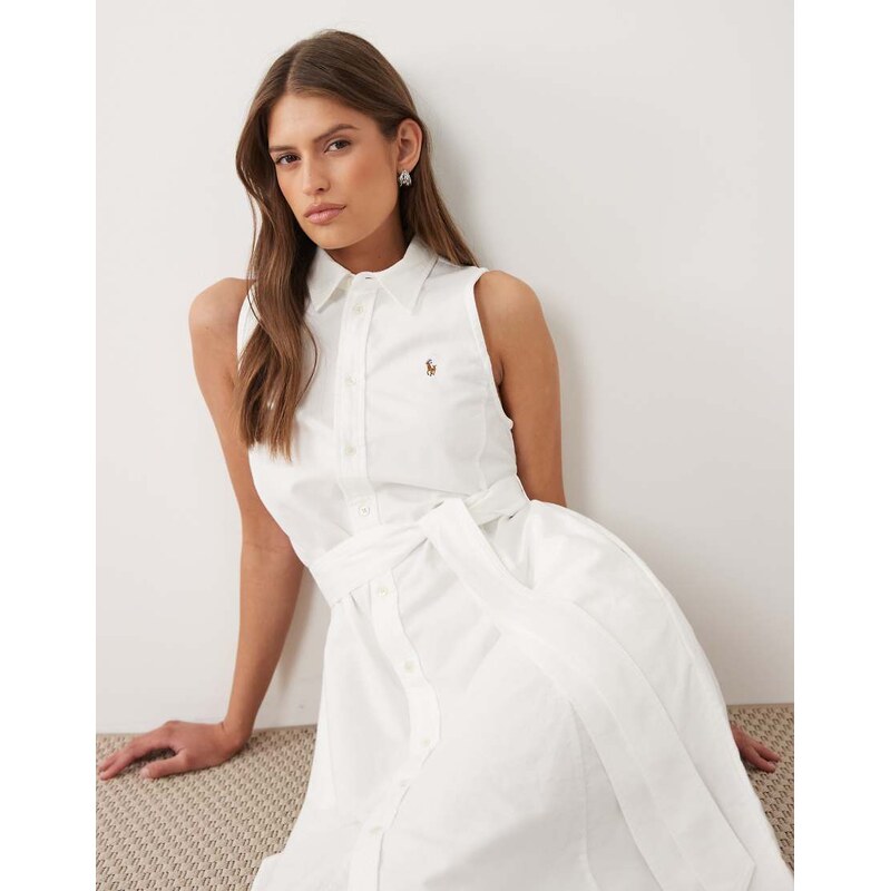 Polo Ralph Lauren woven sleeveless shirt day dress in white 115740791