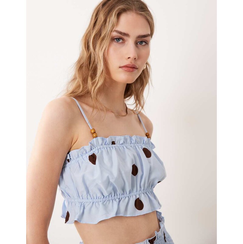 Wednesdays Girl Wednesdays Girl co-ord cropped smock top in blue