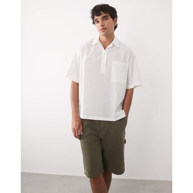 ASOS DESIGN oversized revere sheer stripe shirt in white