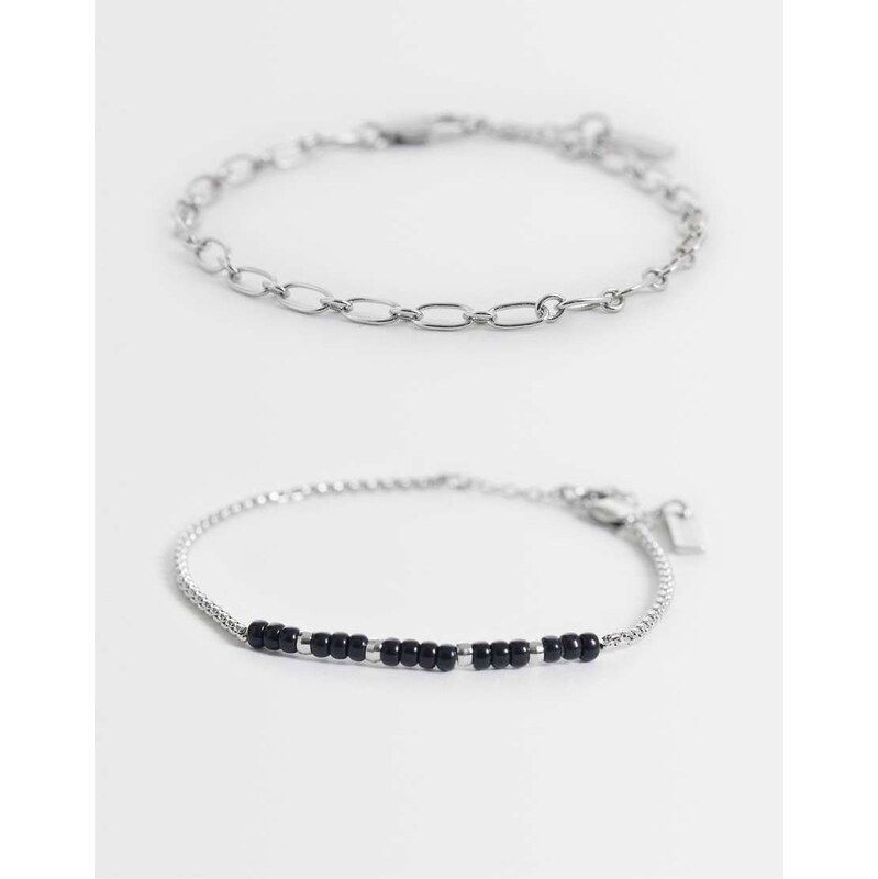 ASOS DESIGN 2 pack oval link and black beaded rope chain bracelet in 115740833