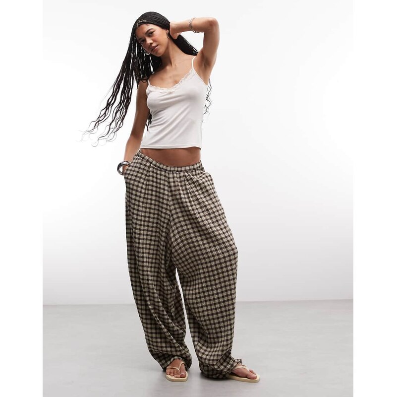 COLLUSION XL balloon leg trouser in green check 115740881