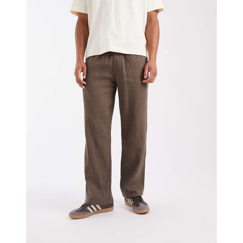 Jack & Jones crinkle loose trousers in beige-Neutral