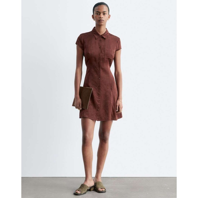 & Other Stories short sleeved jacquard shirt dress in chocolate brown 115740899