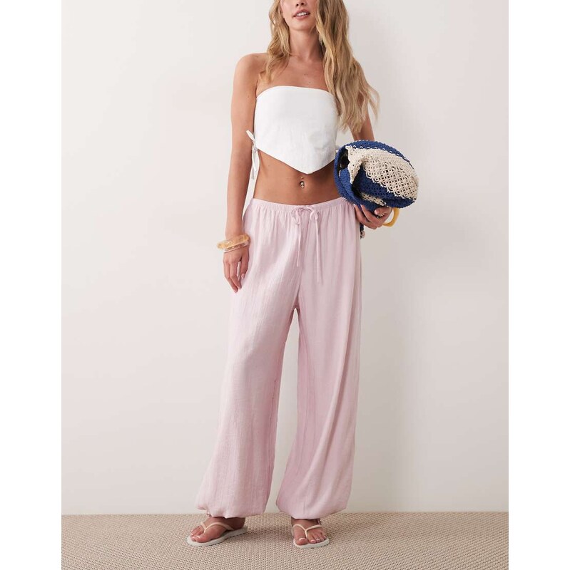Abercrombie & Fitch crinkle balloon fit trousers in light pink 115740922