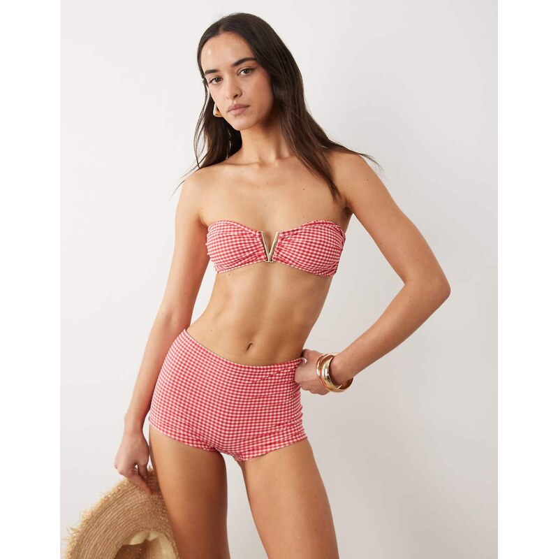 Kulani Kinis strawberry siesta bandeau bikini top in red gingham 115740924