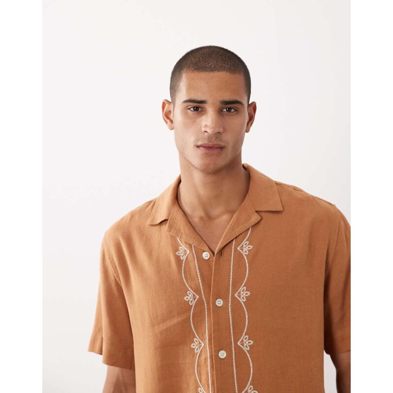 Abercrombie & Fitch linen rich resort embroidered short sleeve