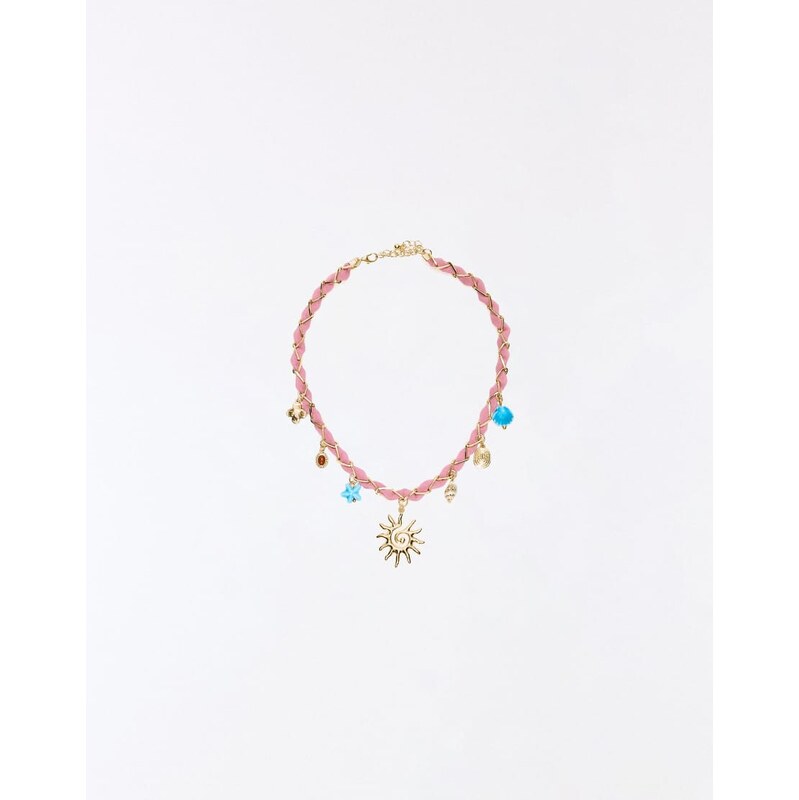 Bershka Braided rope necklace with charms in pink 115740961