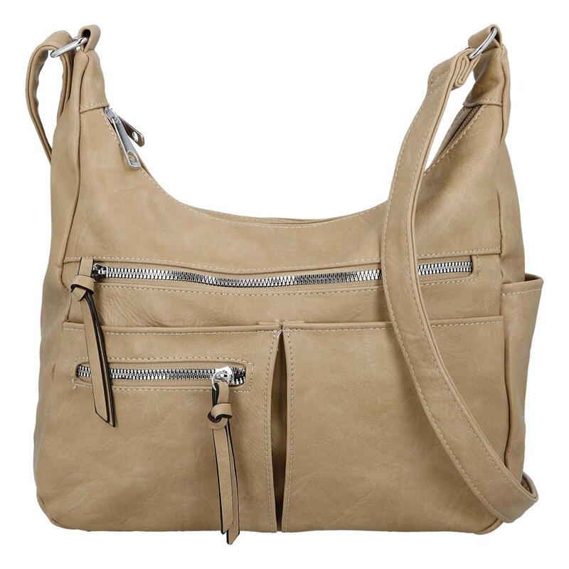 Firenze Stylová dámská koženková crossbody kabelka Timea, tmavě béžová 115742090