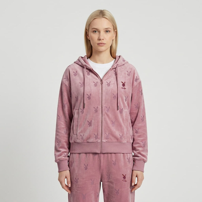 Mikina Playboy x FTSHP Girls Velvet Hoodie Pink S 115741925