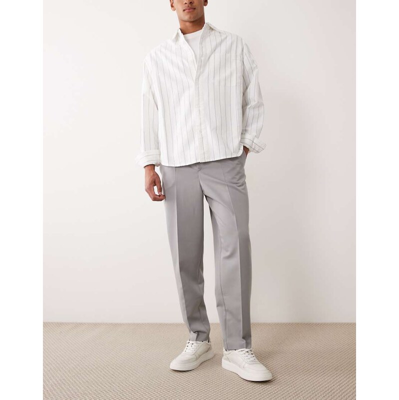 ASOS DESIGN smart pleated relaxed tapered trousers in grey