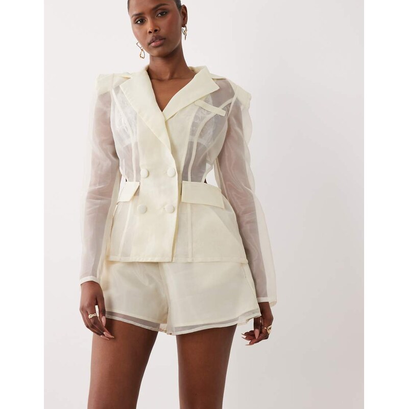ASOS LUXE co-ord sheer high waisted shorts in white