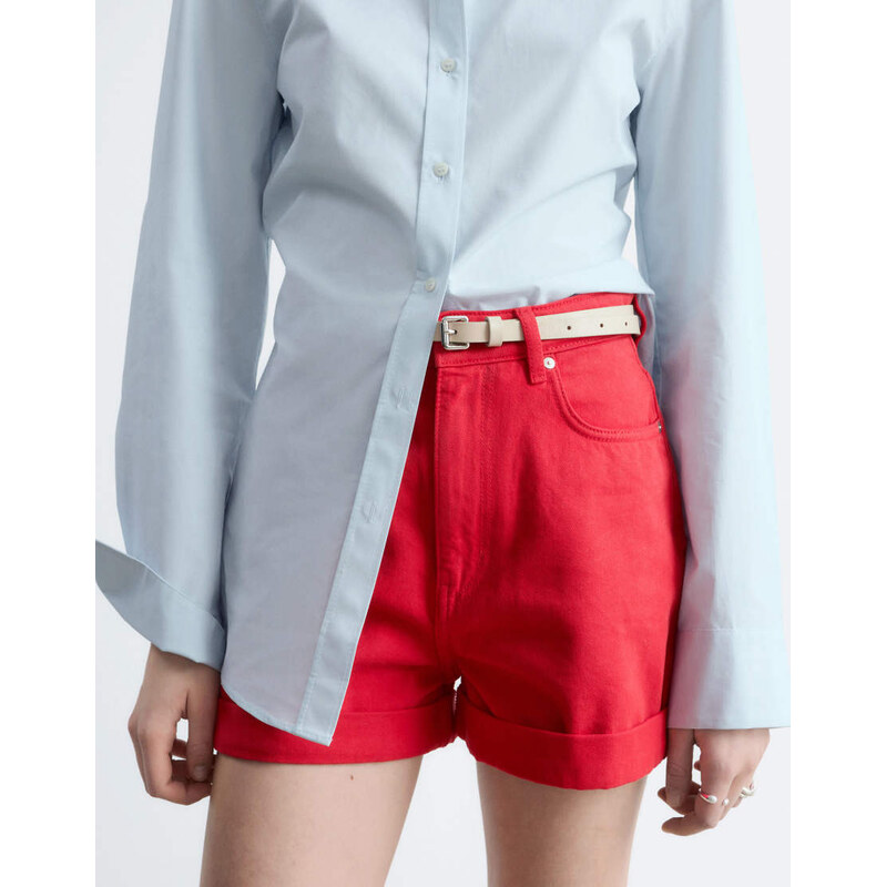 & Other Stories pure cotton high waist denim shorts in red