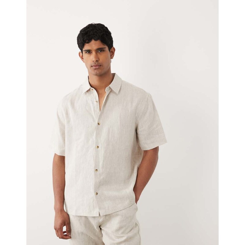 ASOS DESIGN co-ord 100% linen relaxed shirt in beige-Neutral